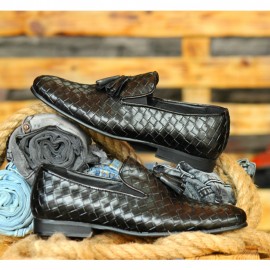 Pantofi Negrii din PIELE Naturala Impletita 100% cod: 124N23 kép