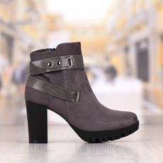 Botine Dama Gri Cu Toc Gros Captusite + Cod: 453p