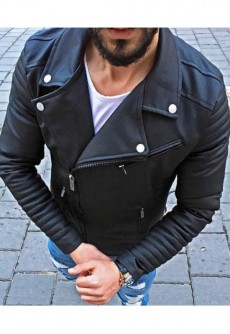 Geaca Barbati NEAGRA din Piele Sintetica Model 2018 cod: GB302 Transport Gratuit !!!