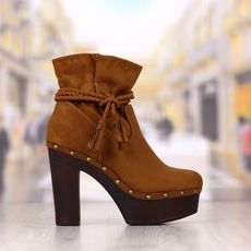 Botine Dama Camel Cu Toc Gros + Cadou Cod: 428p