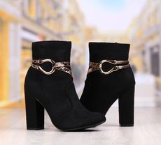 Botine Dama Negru Cu Toc Gros Cod: 493P